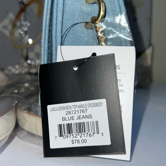 NANETTE LEPORE Denim Bow Crossbody With Chain Strap 8Wx5.5Hin - Picture 14 of 14